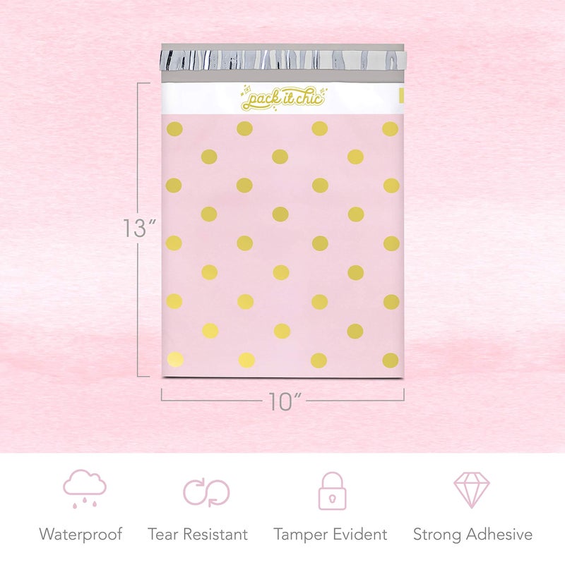 Pack It Chic - 10X13 (100 Pack) Pink Polka Dot - Thank You Poly Mailer Envelope Plastic Custom Mailing & Shipping Bags - Self Seal - Image 2